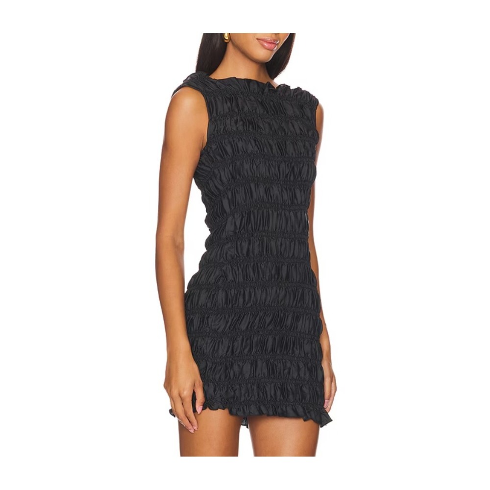 NWT Lioness Guccio Mini Dress Ruched Bodycon Sleeveless Boat Neck Black Small